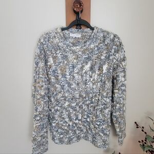 Blue, Taupe And Cream Marled Crewneck Sweater